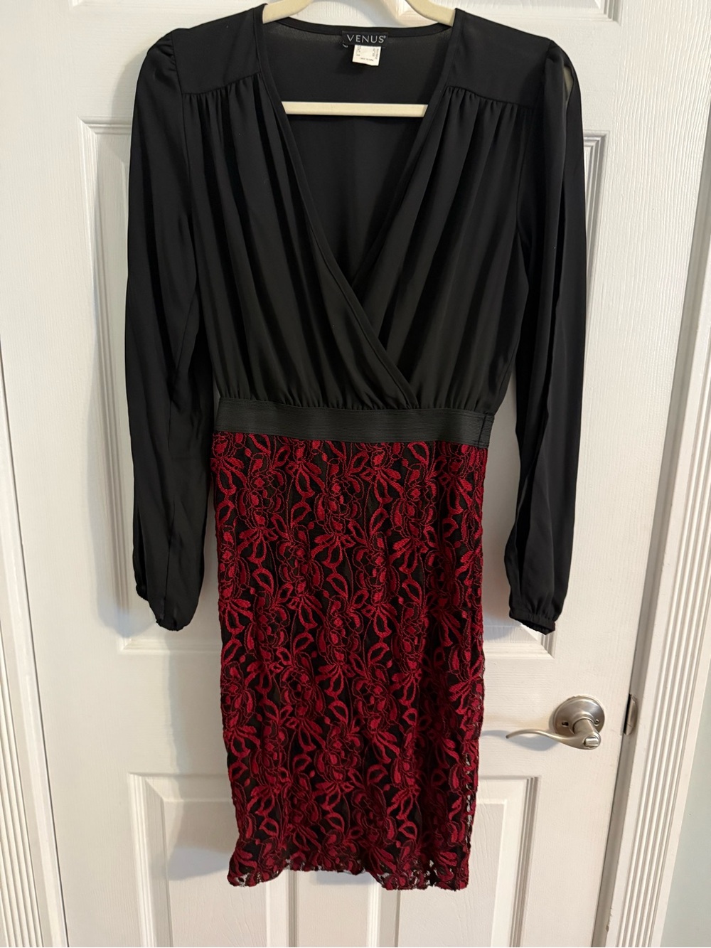 VENUS Black Top with Red Lace Midi Dress